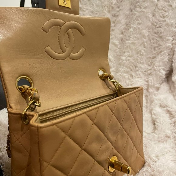 CHANEL LAMBSKIN LEATHER VINTAGE MINI SQUARE CLASSIC SINGLE FLAP SHOULDER BAG - Picture 6 of 16